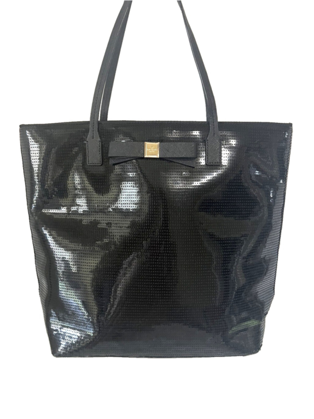 Kate Spade NY Salinas Black Sequin Leather Tote Bag Bow Shoulder Bon Shopper